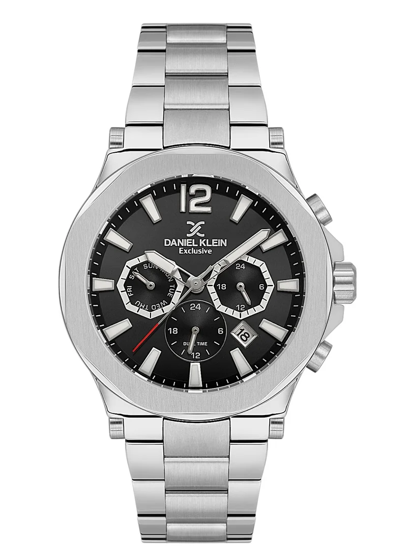 DANIEL KLEIN Men's Stainless Steel Silver Alloy Case Analog Black Round Sunray Dial Japanese Quartz Exclusive 50 Meters Water Resistant